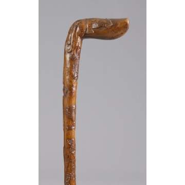 Carved Folk Art Walking Stick w/Animals