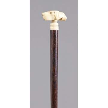 Carved Ivory Dog Head Whistle Walking Stick