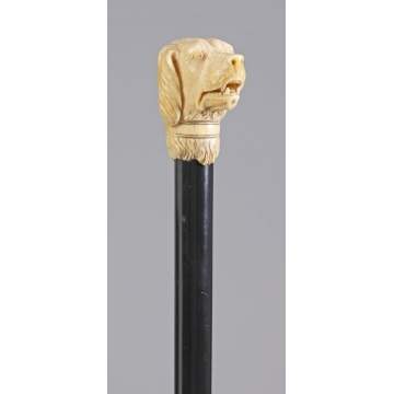 Carved Ivory Handle Walking Stick w/Dog