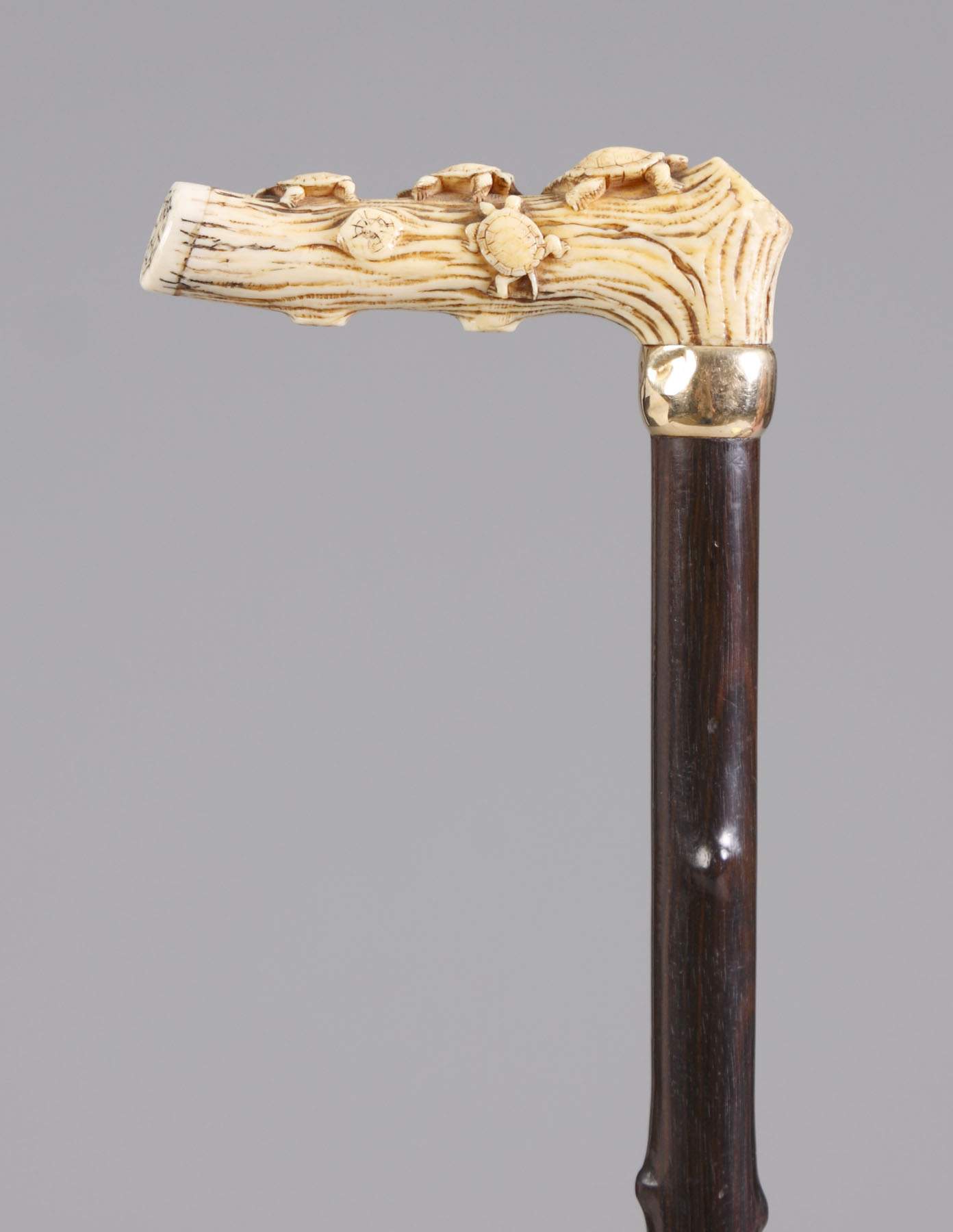 Carved Ivory Handle Cane w/Turtles Cottone Auctions