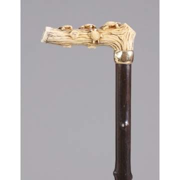 Carved Ivory Handle Cane  w/Turtles