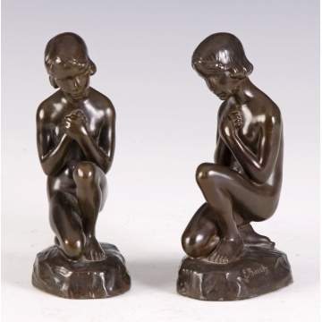 E. Borch (Danish, 1869-1950) 2 Bronze Figural Sculptures