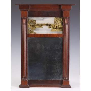 Federal Mahogany Mirror w/Reverse Painted Tablet