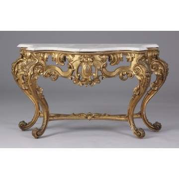 19th Cent. Carved & Gilt Wood Marble Top Side Table
