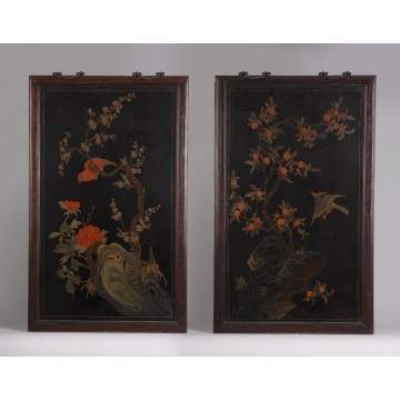 Two Carved & Lacquered Chinese Hardstone Panels