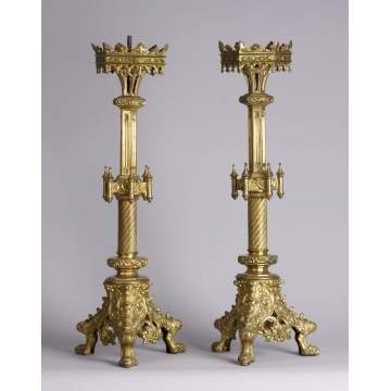 19th Cent. Gothic Style Brass Prickets