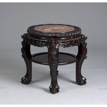 Chinese Carved Teakwood Stand w/Inset Marble Top