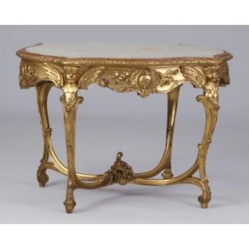 Louis V Style Carved, Gilt & Onyx Table
