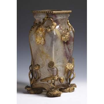Art Nouveau Rock Crystal Style & Bronze Vase