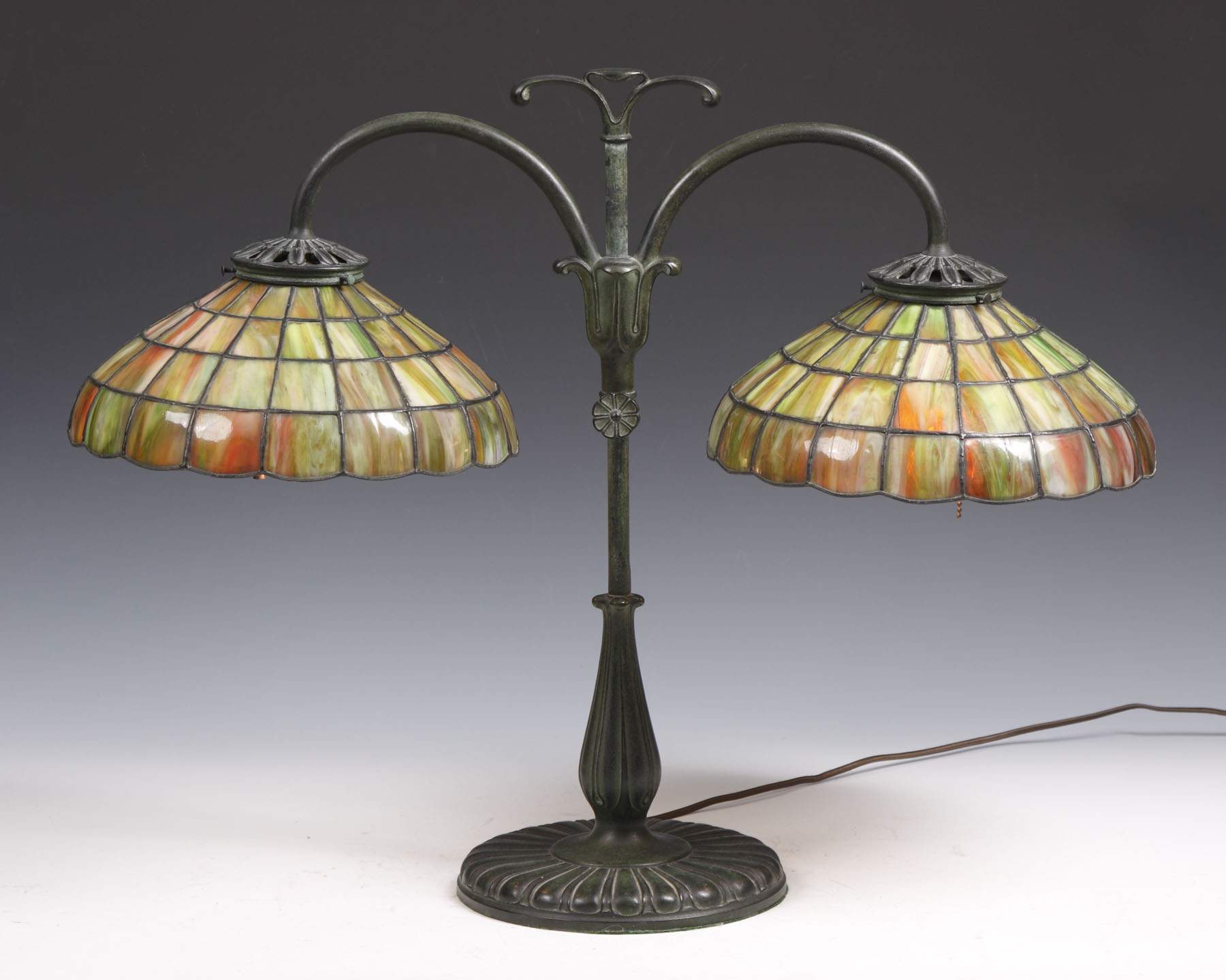 Handel Student Lamp w/Leaded Glass Shades Cottone Auctions