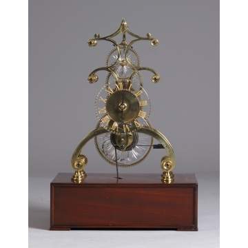 19th Century English Brass & Cut Glass Skeleton Clock w/Glass Dome