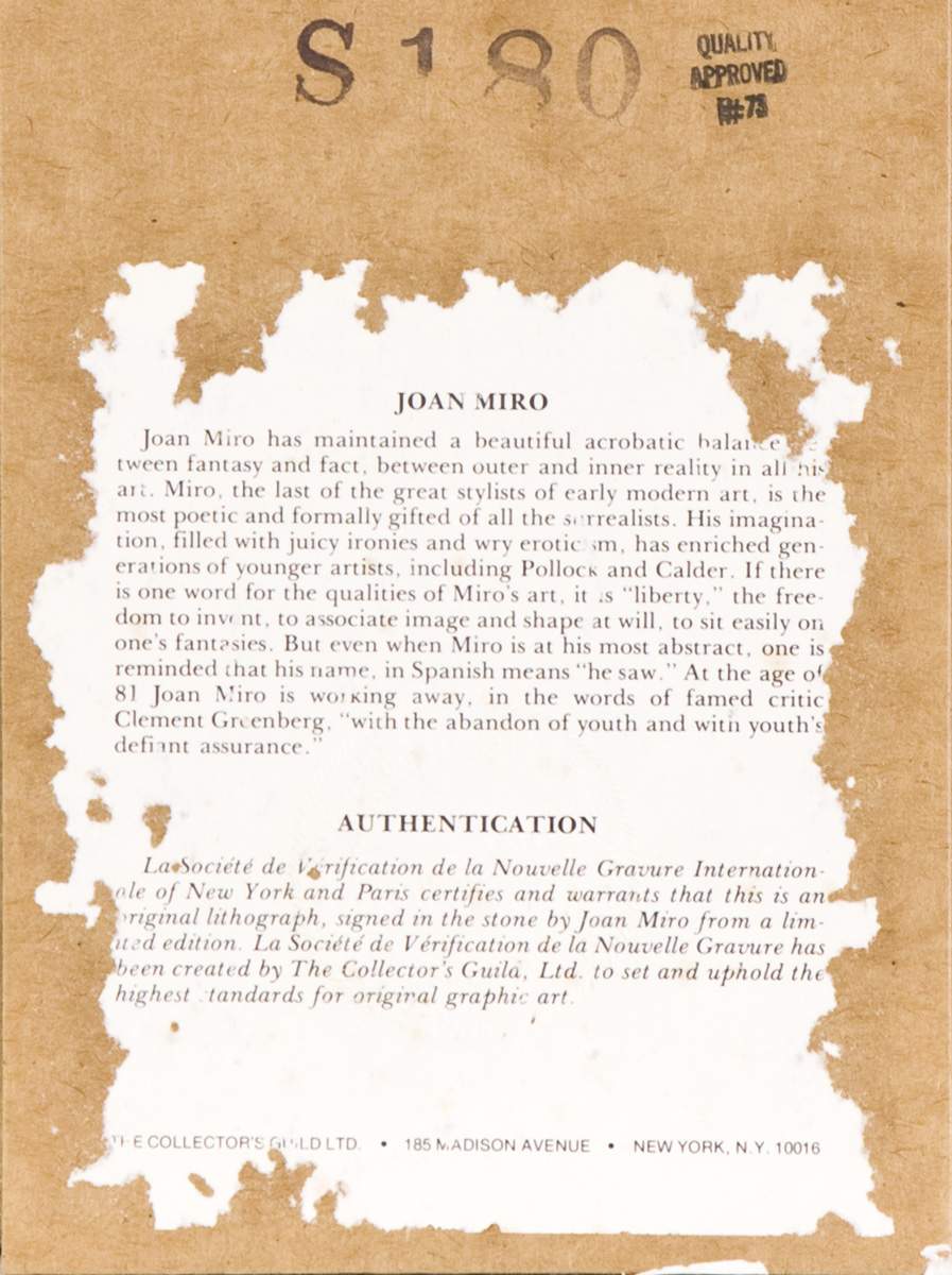 After Joan Miro (Spanish, 1893-1983) Abstract