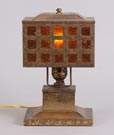 Arts and Crafts Copper Lamp w/ Silver Overlay & Mica Panels