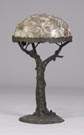 Tree Trunk Patinated Metal Glass Shade w/enameled Acorns 