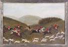 Folk Art Fox Hunt Scene O/Paperpoard