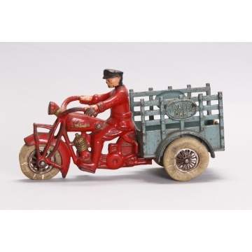 Hubley Cast Iron Indian Motorcycle w/Traffic Car