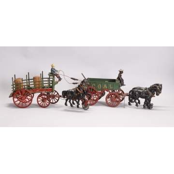 Cast Iron Horse Drawn Barrel Cart & Coal Dump Car