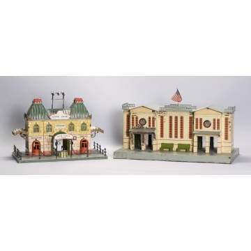 German Hand Painted Tin Train Stations