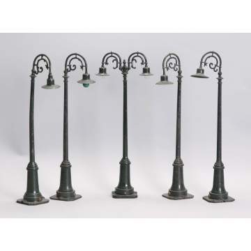 5 Painted Iron & Tin Toy Train Light Posts