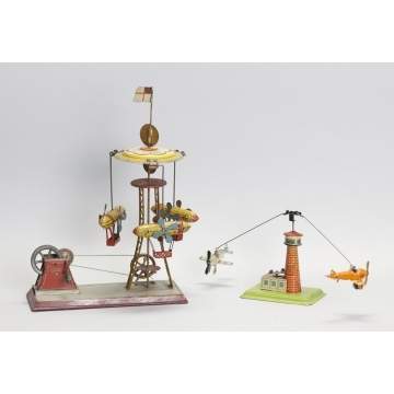 German Lithographed Tin Airport & Dirigible Go Around