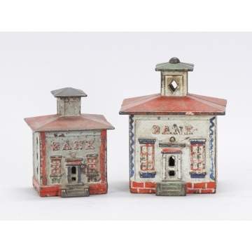 2 Cast Iron Painted Bank Buildings