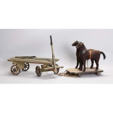 Hand Painted Wood Cart w/Pair of Horses