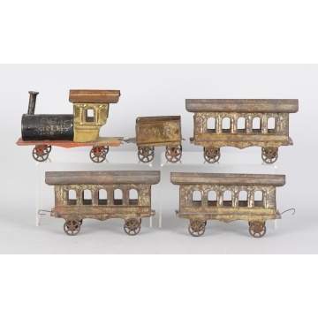 5 Pc. Hand Painted Tin & Tin Plate Pull Train