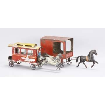 2 Early Hand Painted Tin Horse Drawn Toys