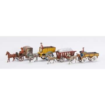 Group of 4 German Horse Drawn Penny Toys