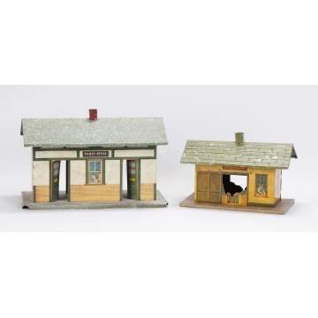 2 Lithographed Tin Train Stations
