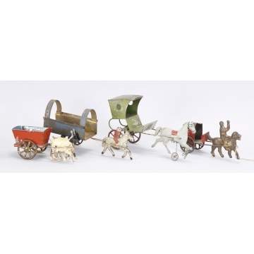 4 Hand Painted Early Tin Pull Toys