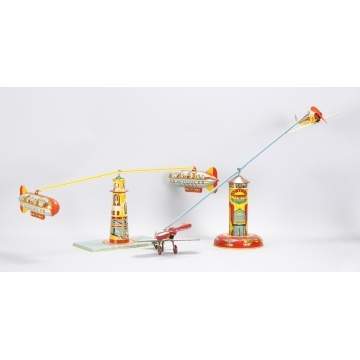 2 Lithographed Tin Airplane Wind-Ups