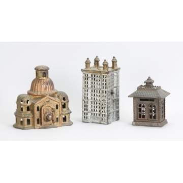 Group of 3 Cast Iron Building Banks