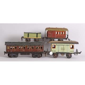 4 Early Tin Train Cars