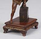 Patinated Bronze Stone Cutter on Teakwood Base w/Gold Decoration