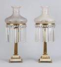 Pair of Sinumbra Lamps w/Marble & Brass Bases & Engraved Shades