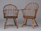 2 Early American Ash & Maple Windsor Arm Chairs