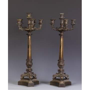 Pair of Patinated Bronze Empire Style 19th Cent. Candelabras