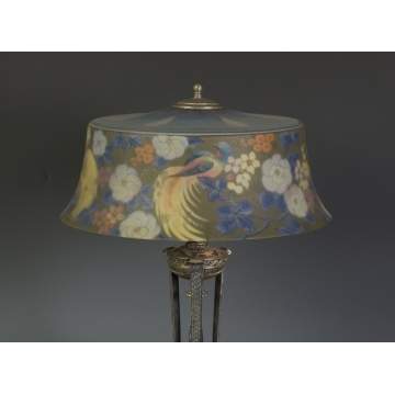 Pairpoint Reverse Painted Lamp w/Exotic Birds & Flowers