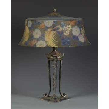 Pairpoint Reverse Painted Lamp w/Exotic Birds & Flowers