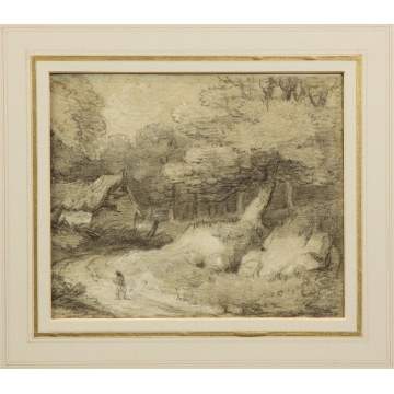 Attr to. Thomas Gainsborough (British, 1727-1788) woods scene w/cabin