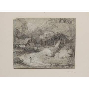 Attr to. Thomas Gainsborough (British, 1727-1788) woods scene w/cabin
