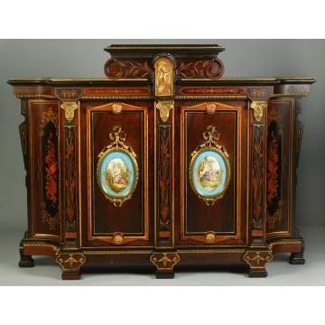 A Renaissance-Revival Bronze Mounted Rosewood, Ebonized Cherry & Maple Cabinet