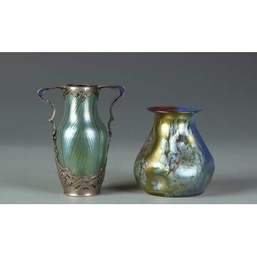 Fine Loetz Silver Mounted Vase and Sgn. Loetz Austrian Oil Spot & Dimpled Vase