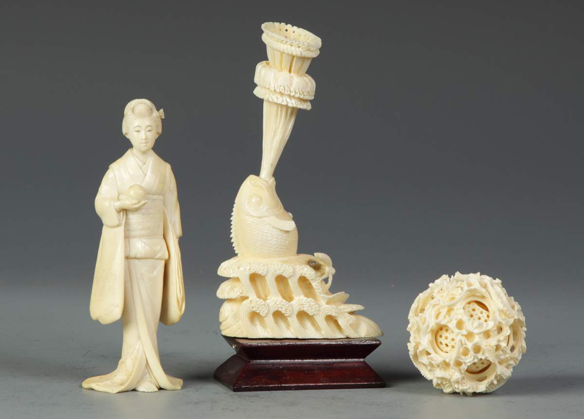 Group of 3 Carved Ivory Pieces Cottone Auctions
