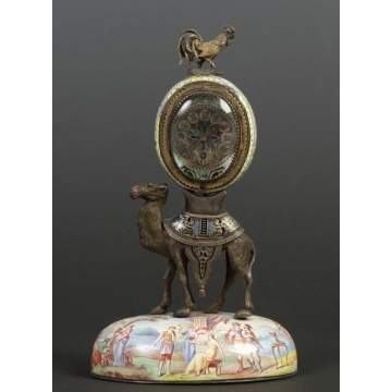 Austrian Enameled Clock w/Camel & Rooster