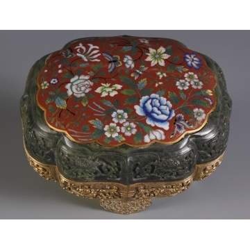 Fine Carved Jade & Bronze Covered Box
