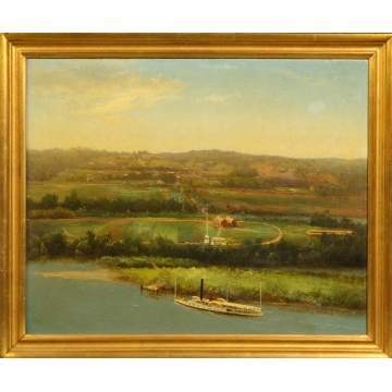 19th Cent. O/C of a horse race track w/John Tracy paddle boat