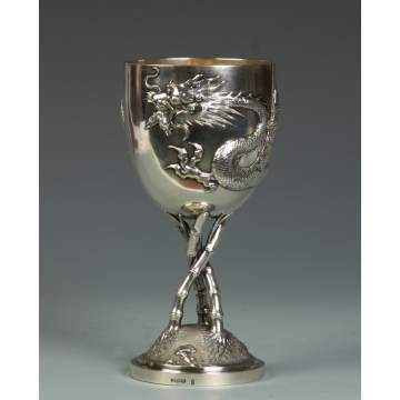Chicheong Chinese Export Silver Chalice w/relief dragon & bamboo base