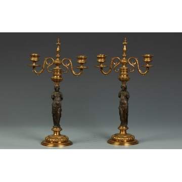 Pair of Classical Bronze & Gilt Bronze Candelabras